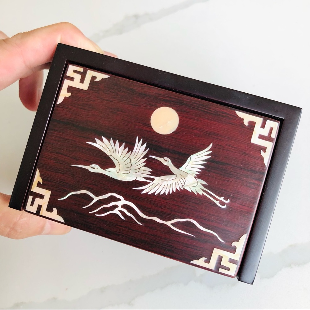 Abalone Inlay Wood Jewelry Box - Crane - Picture 2 of 11
